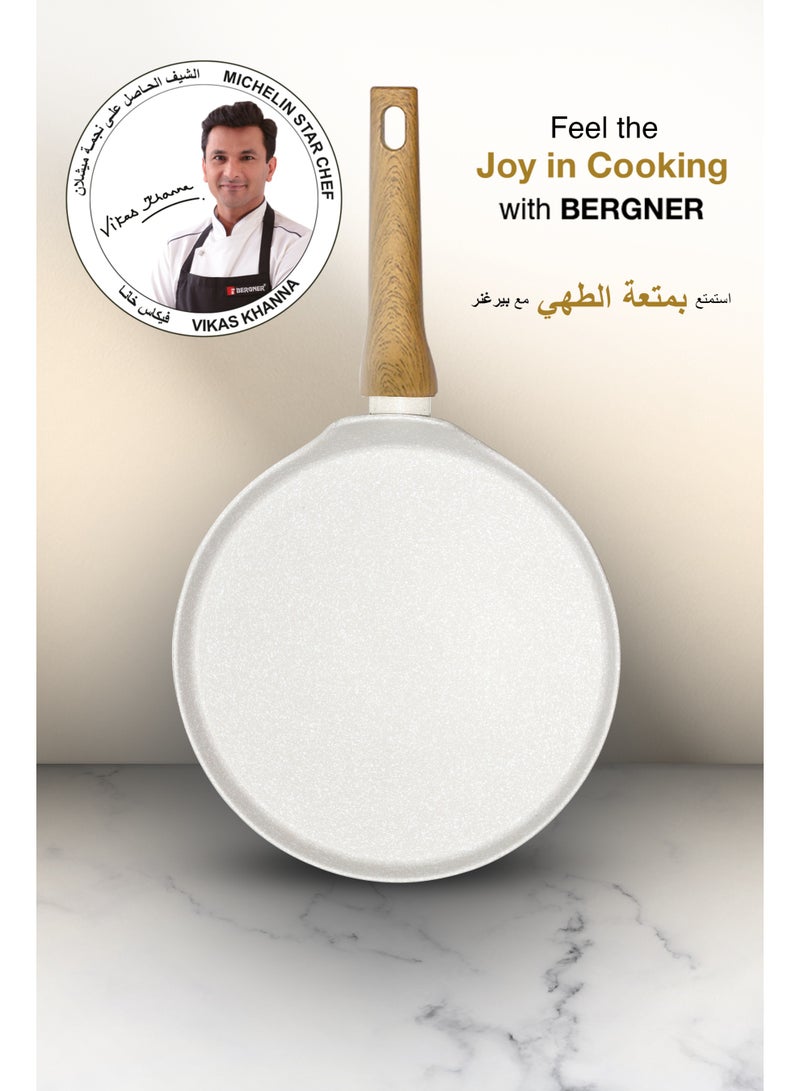 Bergner 28cm Forged Aluminum Crepe Pan Pancake Tawa with Trivet, Marble Non-Stick Coating Flat Skillet, Less Oil Use Healthy Cooking, Soft-Touch Handle, Even Heating, Induction & Gas Stove Compatible - Image 5
